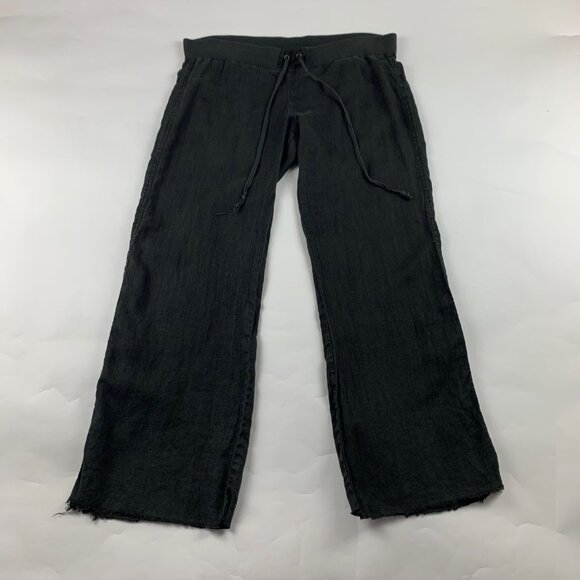 Lucky Brand Retro Black Linen Blend Knit Waist Cropped Lounge Pant L - Picture 1 of 7